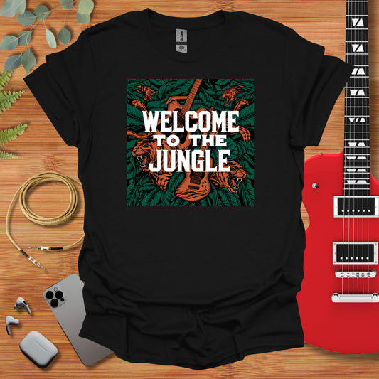 a black t - shirt with the words welcome to the jungle on it