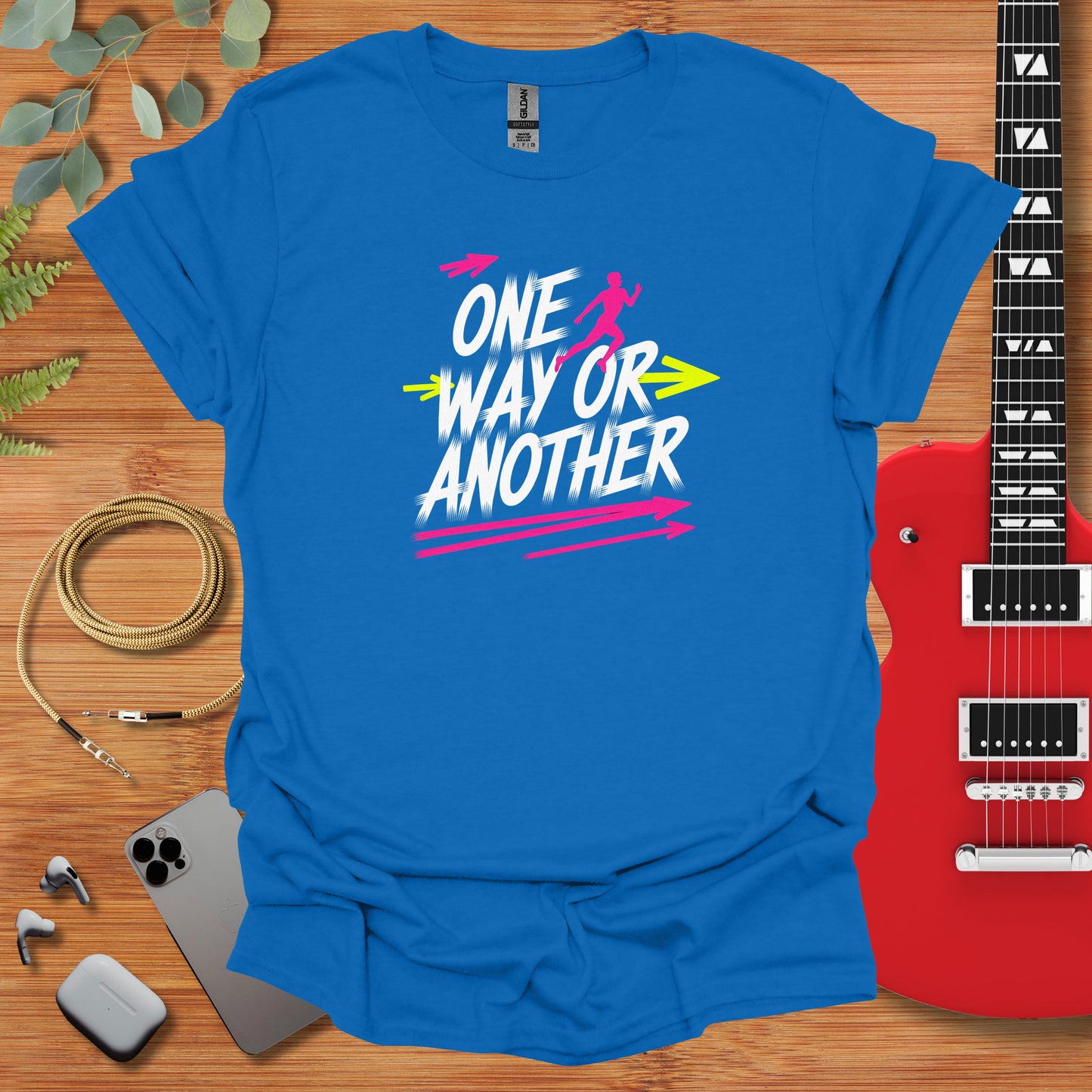 a t - shirt that says one way or another with a guitar next to it