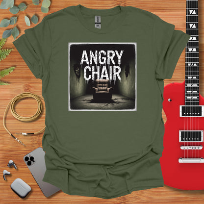 a t - shirt with an image of a chair and a guitar