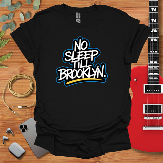 a black t - shirt that says no sleep till brooklyn