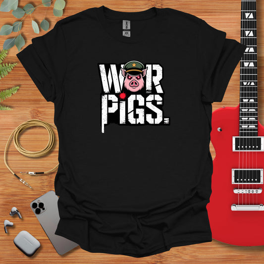 a black t - shirt with the words war pigs printed on it