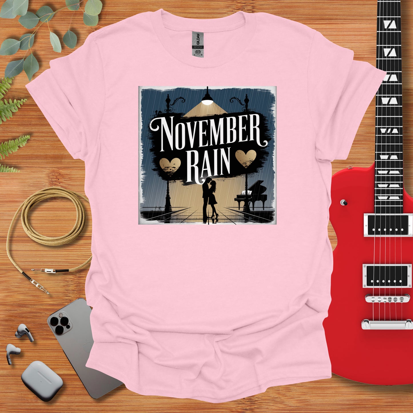 a pink t - shirt with the words november rain on it