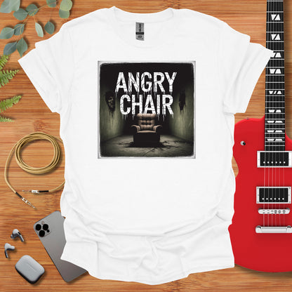 a t - shirt with an image of a chair and a guitar